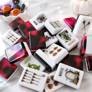 Échantillon <span class=keywords><strong>de</strong></span> jeu <span class=keywords><strong>de</strong></span> Mahjong <span class=keywords><strong>de</strong></span> luxe personnalisé pour Halloween, 160 tuiles en acrylique non toxiques, design effrayant, motifs citrouille, pour les acheteurs en gros - Product Image 3