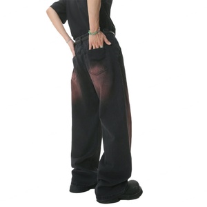 Prix de gros - Jeans gris délavés style streetwear unisexe, design vintage, effet pulvérisé - Product Image 2