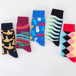 Chaussettes en coton 200N rétro psychédéliques à motifs géométriques, rayures, cactus, zigzag, argyle, fantaisie, pour hommes, décontractées, cadeau, chaussettes en coton - Product Image 3