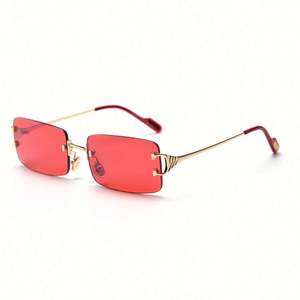 Gafas de Sol Retro Rojas con Logotipo Personalizado, Montura Rectangular sin Aro para Hombre, Gafas de Sol Cuadradas de Metal Dorado con Protección UV400 para Mujer - Product Image 2