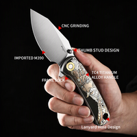 Couteau en titane cristallin de conception originale PioneerEDC, lame M390, couteau de poche pour l'autodéfense, couteau tactique en titane premium EDC