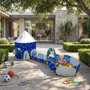 Tente de jeu pour enfants 3 pièces, thème Monde Spatial, avec tunnel de ramassage et piscine à balles, idéale pour cadeaux d'anniversaire - Product Image 5