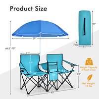 Chaise double pliante portable pour pique-nique avec table parapluie, ensemble chaise et table de camping de plage pour adultes, vente en gros