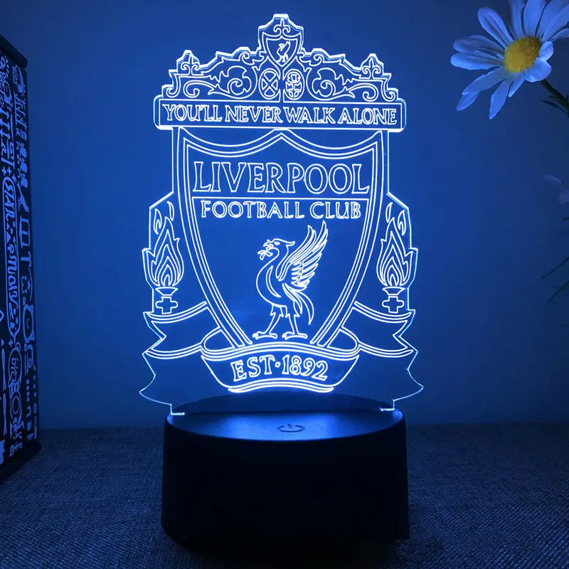 Luminária led grande de cinco camas para futebol, na europa, logo 3d, luz noturna para meninos, crianças, presentes, futebol, 3d