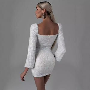 Nuevo <span class=keywords><strong>Vestido</strong></span> <span class=keywords><strong>Corto</strong></span> de Noche con Cintura Imperio 2026, Escote en V, Espalda Descubierta, Falda Ajustada, Asimétrico, con Lentejuelas, Plisado, Antiestático - Product Image 4