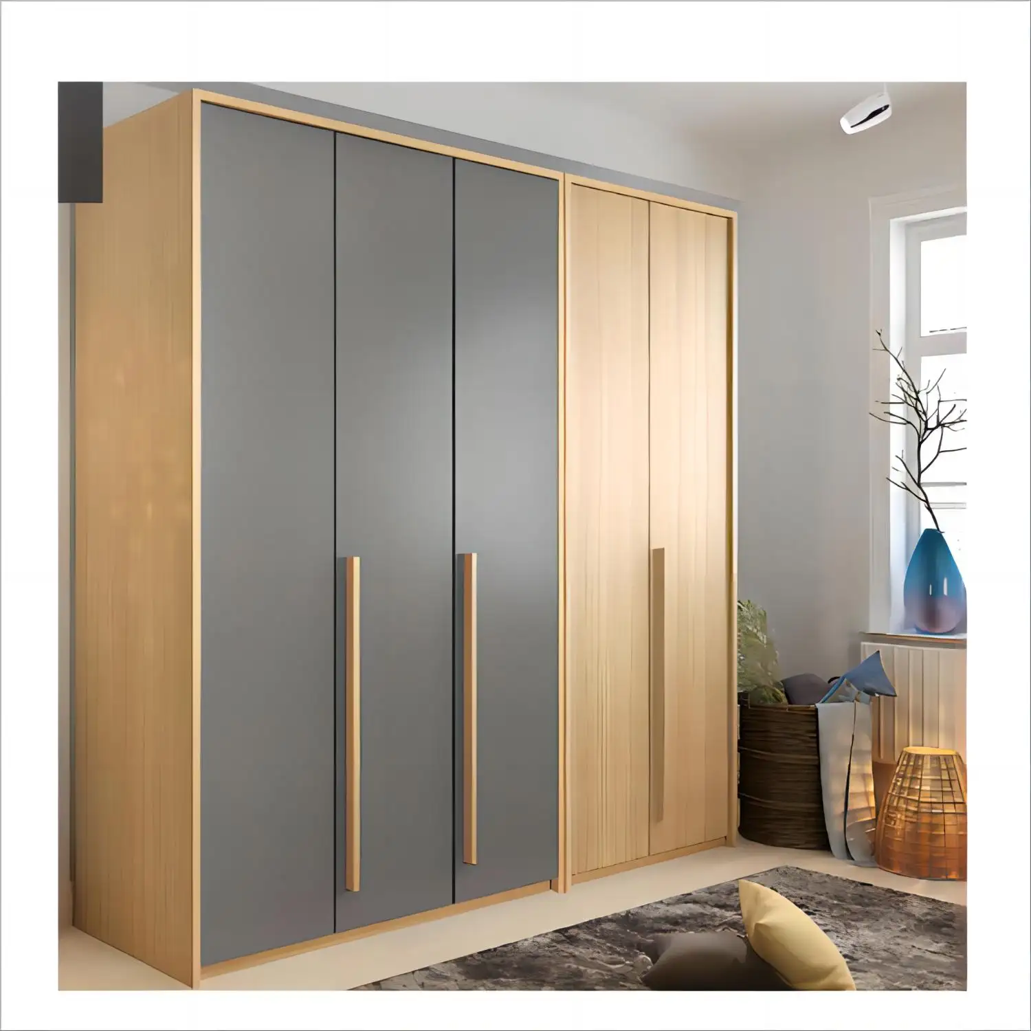 Large storage modern design 5 doors wooden wardrobe without door for bedroom closet wooden almirah designs