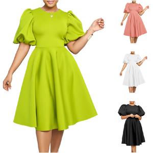 Trendy zomerjurk, elegante korte mouwen, ronde hals, hoge taille, A-lijn, feestjurk, dames gala jurk - Product Image 1