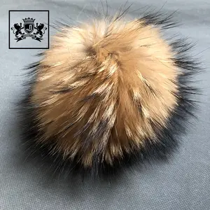 Grosir Pom Pom Bulu Berbulu Asli dengan Kancing untuk Topi Bola Bulu Rakun Beanie Dapat Dilepas Kancing Kustom Pom Bulu untuk Beanie