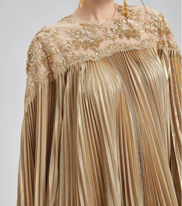 Robe de soirée plissée élégante et modeste sur mesure avec broderie dorée, taille unique chic pour les fêtes, fabrication ODM - Product Image 3