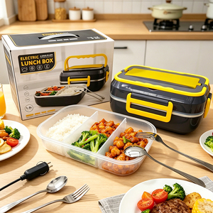 Portable Electric <b>Heated</b> <b>Lunch</b> <b>Box</b> 100W with 2 Compartments 1.6L Stainless Steel BPA Free for Adult Work School KL03009 - Product Image 6