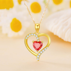 Collar con colgante de corazón de oro de 14 quilates personalizado de fábrica para mujer, collar con colgante de corazón de oro de 14 quilates con piedra de nacimiento, regalos para cumpleaños y Día de la Madre - Product Image 3