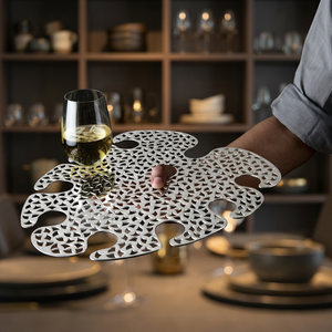 Bandeja de Servicio de Vino de Lujo en Latón Plateado - Accesorios de Bar - Product Image 2