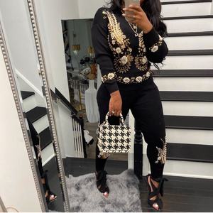 Fashion Kasual Baru Musim Gugur Musim Dingin Hangat Wanita Payet Sweater Celana Set Dua Sepotong Set 2 Buah Rajutan Sweater Set Wanita - Product Image 1