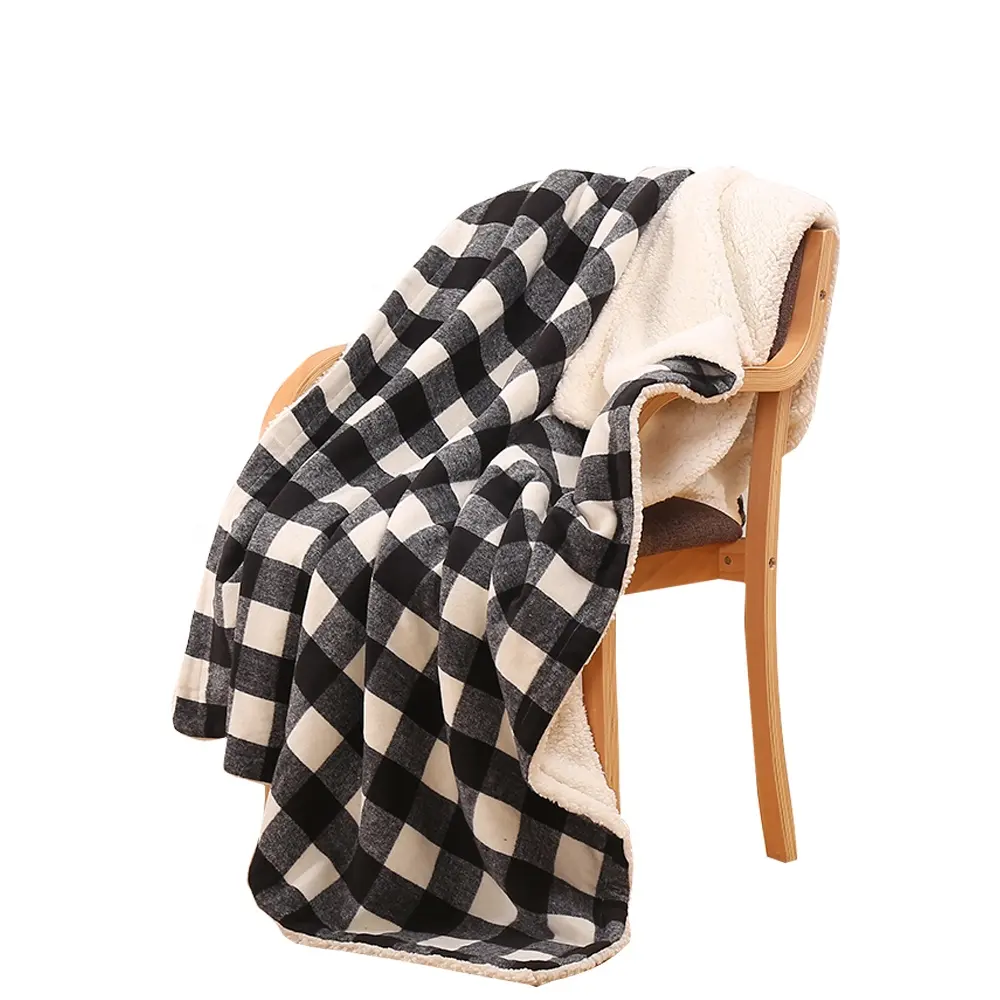 Black and white plaid Throw With Warm and Soft Sherpa blanket buffalo plaid blanket