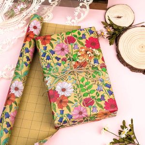 Kraft Floral Wrapping <b>Paper</b> <b>Roll</b> 17 Inch X 16.5 Feet Red Flower Pattern Vintage Gift <b>Wrap</b> - Product Image 2