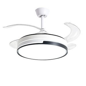 Ventilateur de plafond rétractable avec télécommande, LED dimmable, 42 pouces, design moderne, moteur DC, 5 vitesses, profil bas pour - Product Image 1