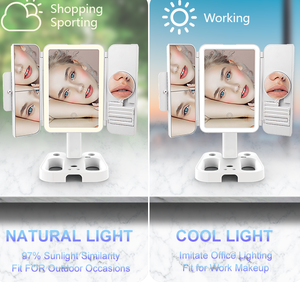 2024 New Arrival <strong>Triple</strong> Folding Vanity Makeup <strong>Mirror</strong> Led Smart Makeup <strong>Mirror</strong> with Cosmetic logo MF33 - Product Image 3