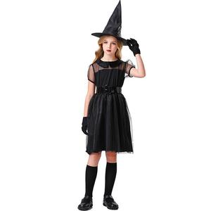 Conjunto de disfraz de bruja de Halloween para niñas, vestido de gasa, sombrero, cinturón, juego de rol, disfraz para actuación en escenario - Product Image 5