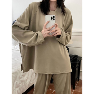 Autunno/inverno nuovo ampio pigiama solido femminile con coulisse girocollo Pullover Homewear per donna - Product Image 3