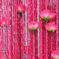 Tendance 1*2m Léger Élégant 16 Fleurs Roses Rideau à Cordes Salon Romantique Pompons Rouges Rideaux de Porte Décoration Intérieure