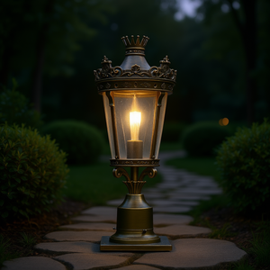 Lanterne vintage à poteau de 22 pouces, abat-jour en verre transparent imperméable, base en métal antique doré-aluminium, éclairage décoratif extérieur - Product Image 2