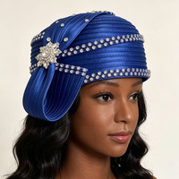 Topi Gereja Satin Lipit Merah dengan Bros Bunga Kristal Rhinestone, Elegan untuk Wanita, Pesta Pernikahan Formal, Topi Cloche
