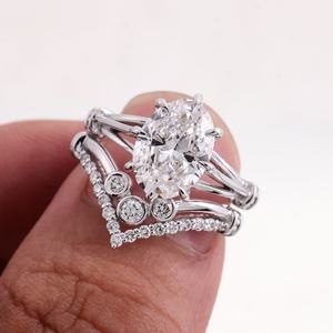 Anillos de Joyería Fina de Oro Blanco de 18k, 14k y 10k con Diamantes Ovalados Certificados por IGI, Diseño de Corona, Hechos a Mano, Anillos Dobles, Regalo para Mujer - Product Image 2