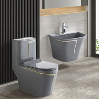Ensemble Sanitaire Céramique Gris à Poser au Sol pour Salle de Bain, WC Monobloc et Lavabo Suspendu