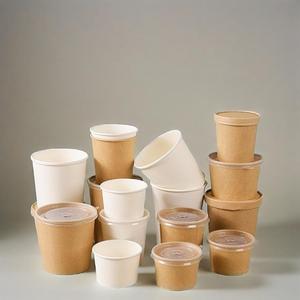 Bols en papier jetables ronds pour plats à emporter, tasses à porridge, tasses à soupe isolées épaisses, seaux à soupe en kraft pour livraison - Product Image 5