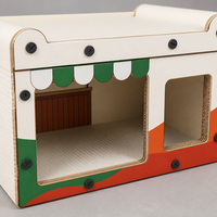 YAOYUE Maison à chat en carton ondulé, thème café, avec griffoir, auvent festonné et base en panneau de densité