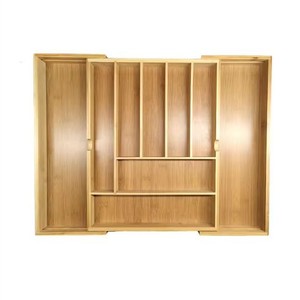 Organizador de cajones de cocina de bambú, bandeja rectangular de madera para cubiertos, almacenamiento de vajilla que ahorra espacio - Product Image 1