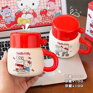 Mug en céramique Hello Kitty avec couvercle et poignée, tasse de bureau réutilisable pour cadeaux - Product Image 1