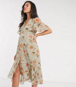 Termezy — robe en dentelle fleurie <span class=keywords><strong>pour</strong></span> femmes, col en v, vêtement de maternité, mi-long, avec ceinture frontale, cintrée à la taille, - Product Image 1