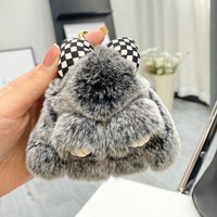 Gantungan Kunci Boneka Kelinci Rex Bulu Halus Mini 10cm, Gantungan Kunci Kelinci Lucu, Gantungan Kunci Boneka Pita Kawaii untuk Wanita, Aksesoris Tas