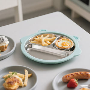 कस्टम स्टेनलेस स्टील बच्चे भोजन भोजन के लिए टेबलवेयर भोजन भोजन प्लेट बच्चों के लिए सक्शन के साथ भोजन डिनर प्लेट - Product Image 3