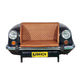 Sofá Original Ambassador para Auto con Asiento de Cuero Negro con Cuero Marrón, Muebles Originales Ambassador para Auto + Muebles de Cuero - Product Image 1