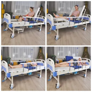 Hospital Bed 3 Cranks Disabled Metal Medical Patient Manual Hospital Bed With Commode Toilet