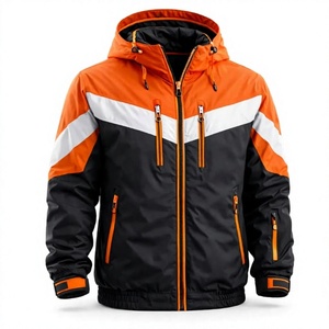 Chaqueta Acolchada Casual para Hombre, Color Naranja y Negro, con Bloques de Color, Logotipo Frontal, Cierre de Cremallera, Impermeable, Estilo Deportivo de Invierno, Corte Regular - Product Image 1