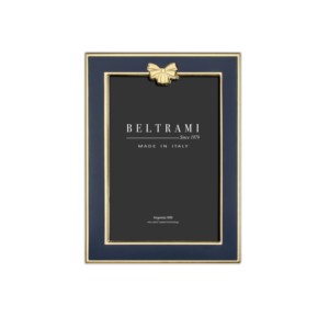 Beltrami Photo <b>Frame</b> <b>4x6</b> Silver Plated Navy Blue Gold Ribbon Design - Product Image 1