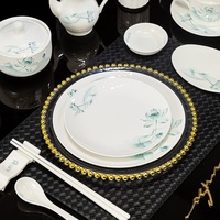 Vaisselle d'hôtel haut de gamme en porcelaine osseuse de Jingdezhen, ensemble de bols et d'assiettes à décor sous glaçure, style chinois moderne pour salles privées de club