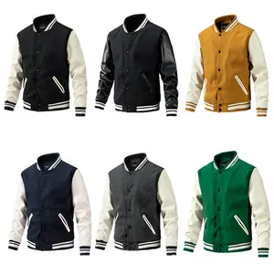 Wholesale Fashion Autumn Vintage PU Leather Sleeve Winter Coat Varsity Bomber Jacket