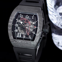 Nouvelle Arrivée 2026 Montre de Sport de Course Automatique Mécanique Squelette Forme Tonneau pour Homme avec Bracelet en Caoutchouc et Fibre de Carbone de Luxe