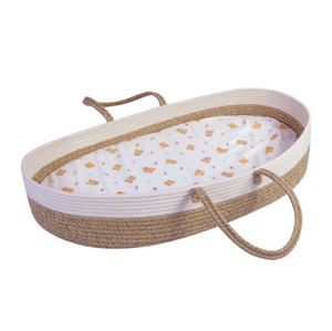 Foldable Handmade Woven Gift Set Diaper <strong>Moses</strong> <strong>Basket</strong> 100% Cotton Rope Baby Changing <strong>Basket</strong> with Waterproof Pad Mattress for Baby - Product Image 5