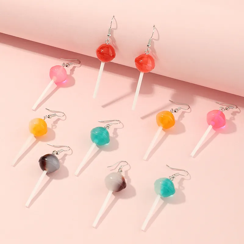 Cartoon Lollipop Earrings Girl Resin Earrings Jewelry Wholesale Fashion Cute Casual Alloy Ear Hook Silver Plated Colorful 10g