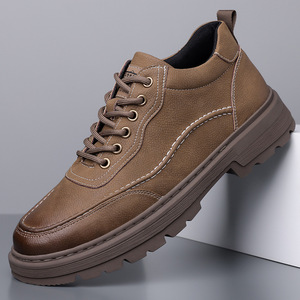 Botas Martin para Hombre, Estilo Casual de Primavera, con Cordones, Punta Redonda, de Cuero, Suela de Goma Antideslizante - Product Image 1