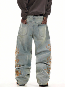 Jean en denim vintage délavé bleu sur mesure, coupe bootcut évasée et déchirée pour homme - Product Image 3