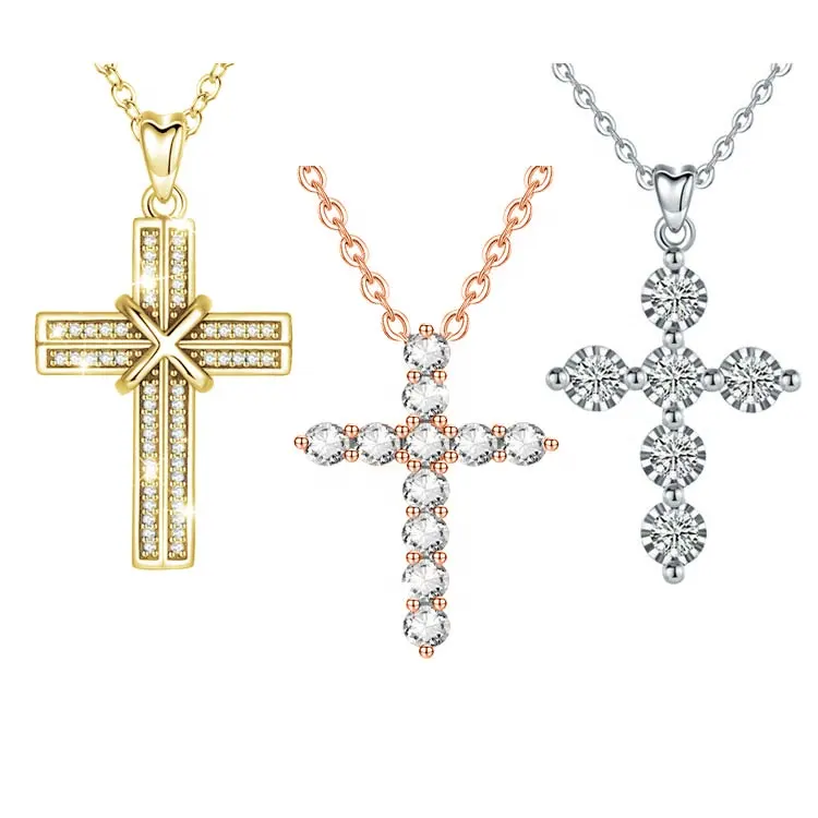925 sterling silver jesus jewelry women tiny cz cross chain charm pendant necklace