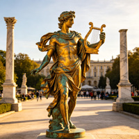 Sculpture d'Apollon en laiton grandeur nature, personnalisée, directement de l'usine, statue du dieu grec de la musique avec lyre pour la décoration et l'exposition artistique