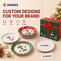 Assiettes de Noël en porcelaine à motif baies d'hiver, compatibles lave-vaisselle, vaisselle OEM, vente en gros en vrac pour l'Amérique du Nord