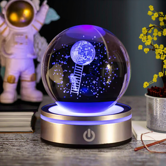 Factory Wholesale Crystal Ball Personalized Custom 3D Carved Luxury 80mm Crystal Glass Ball with LED Base
